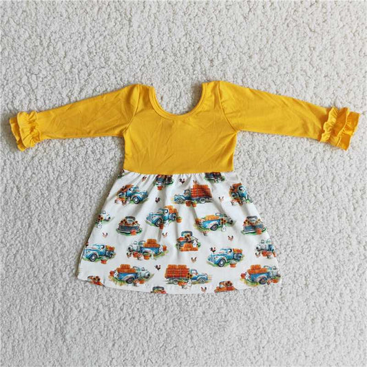 truck tractor fall dress long sleeve girls skirt kids clothes