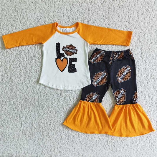 love top and  bell pants 2 pieces girls outfits kids clothes