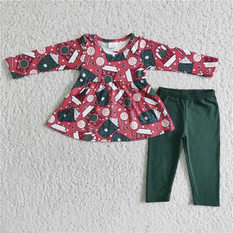 long sleeve cup top and cotton pants 2 pieces girls outfits