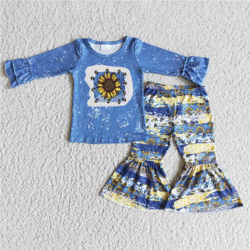 flower top and bell pants 2 pieces girls outfits kids clothes