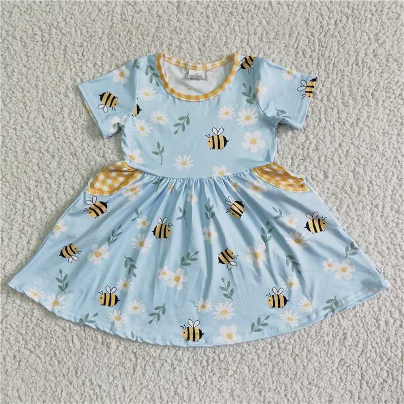 blue Bee flower girls summer short sleeve dress popular