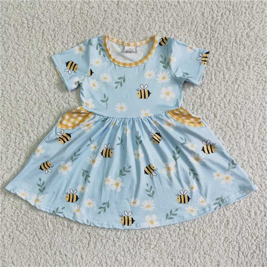 blue Bee flower girls summer short sleeve dress popular