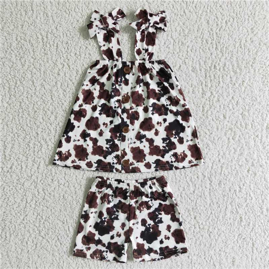 girls summer sets cow top & shorts suits