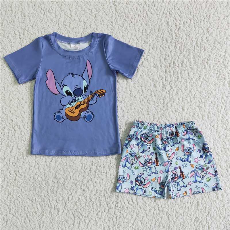 Play the guitar boys summer sets short sleeve shirt and shorts 2pcs suit