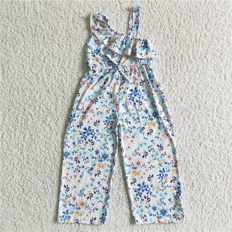 blue flower girls jumpsuits kids romper