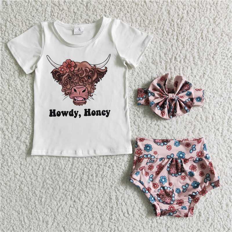 kids Girls bummies sets  "howdy honey"（Bows can purchased separately）