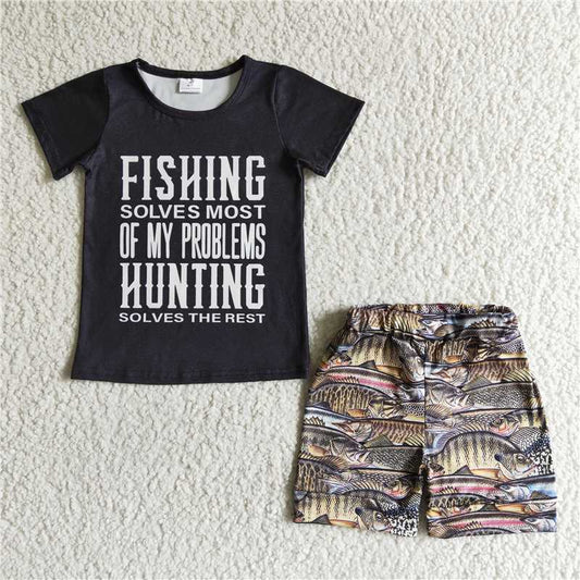 fishing solves most of my problems hunting solves the rest boys summer sets short sleeve shirt and shorts 2 pieces suits