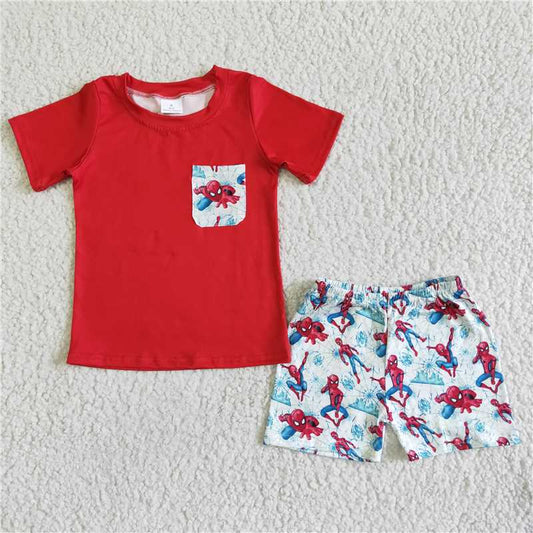 hero spider boys summer sets short sleeve shirt and shorts 2 pieces suits