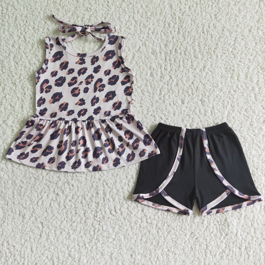 girls summer sets peace leopard top & shorts suits