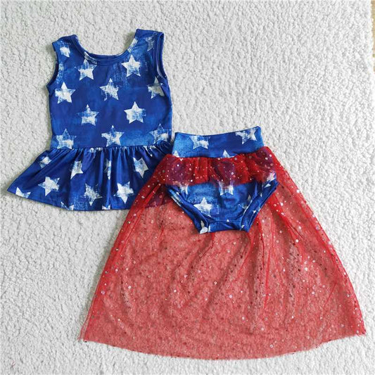 july 4th star blue red yarn tutu kids girls outfits