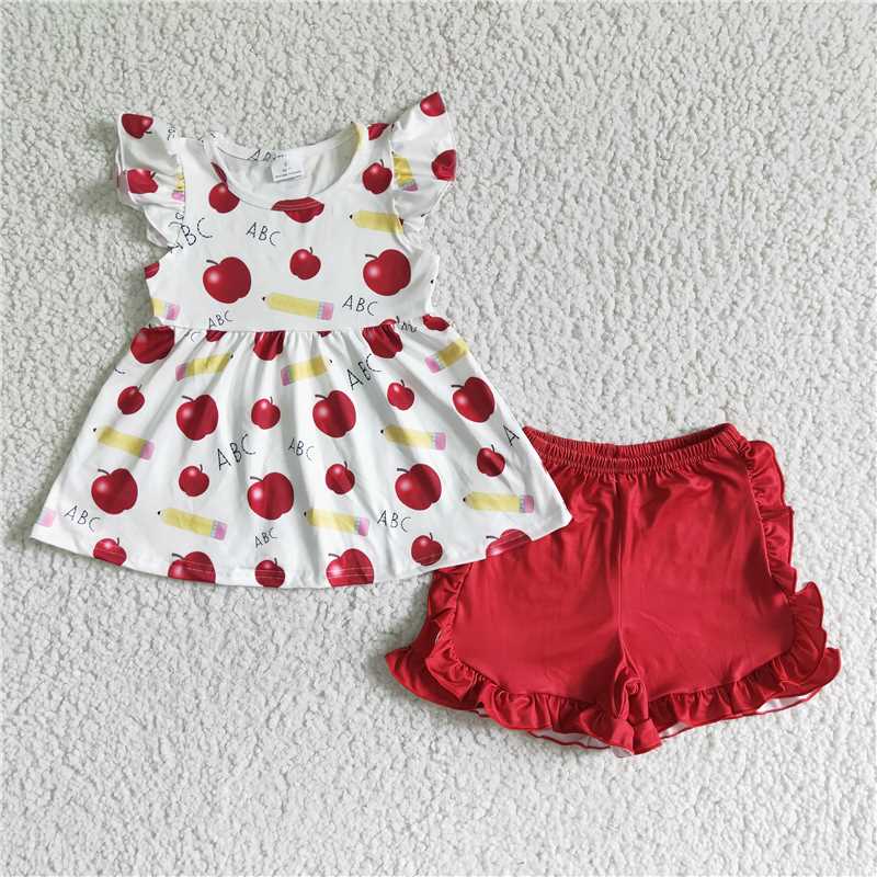 back to school girl sets apple summer suit