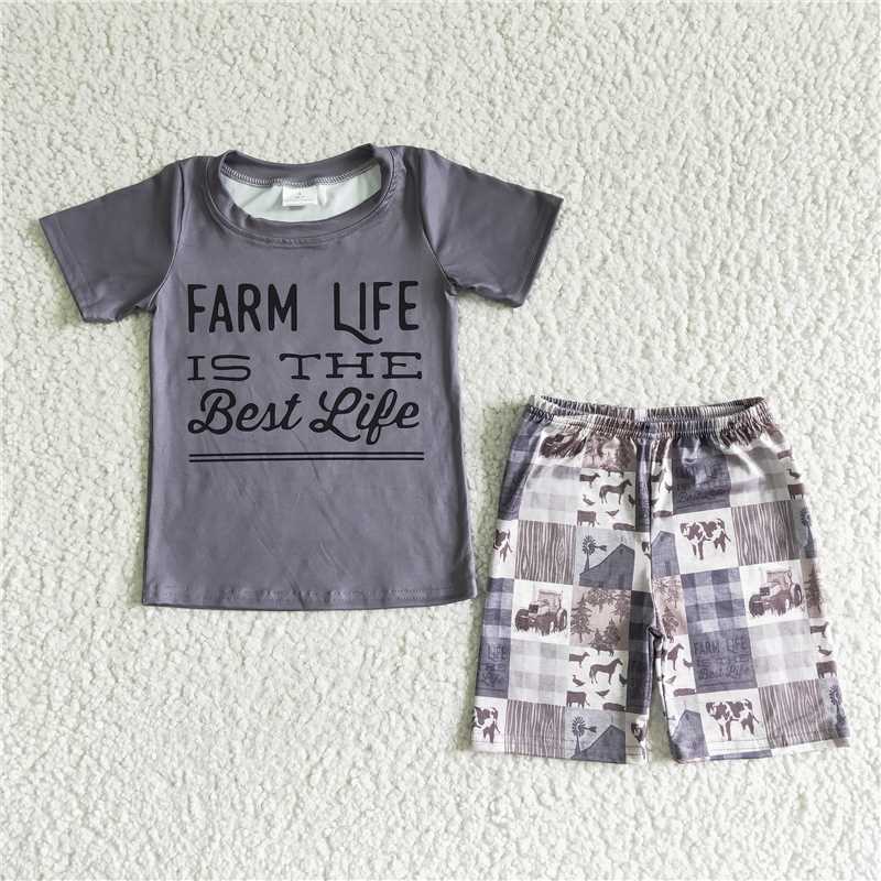 farm life is the best life boys summer sets short sleeve shirt and shorts 2pcs suit