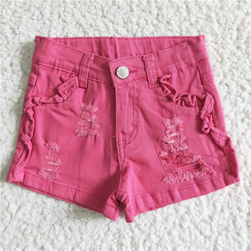 kids girls washed and frayed lace button denim shorts