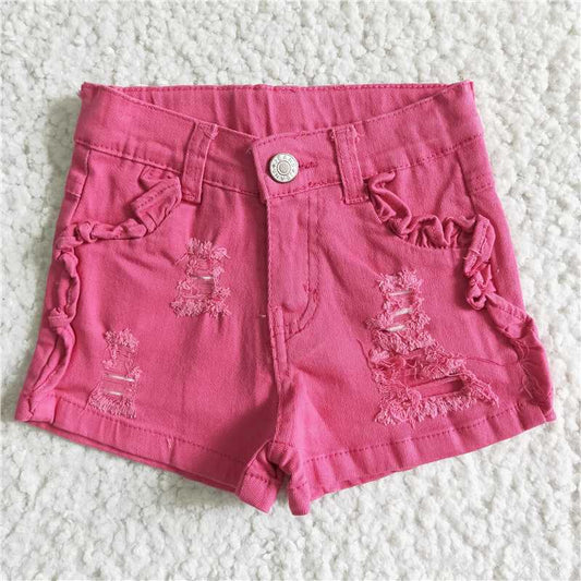 kids girls washed and frayed lace button denim shorts