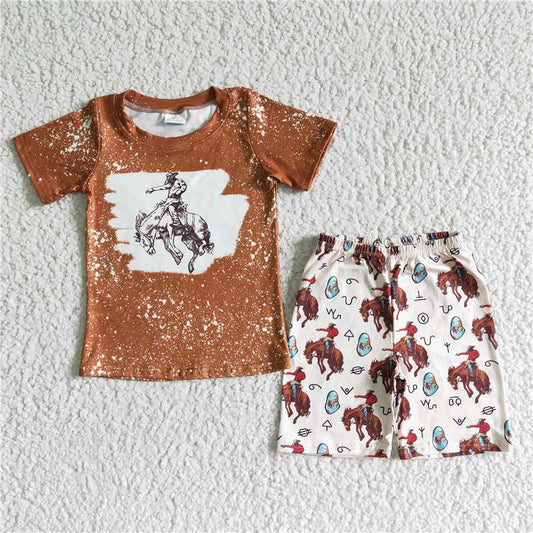 cowboy boys summer sets short sleeve shirt and shorts 2 pieces suit