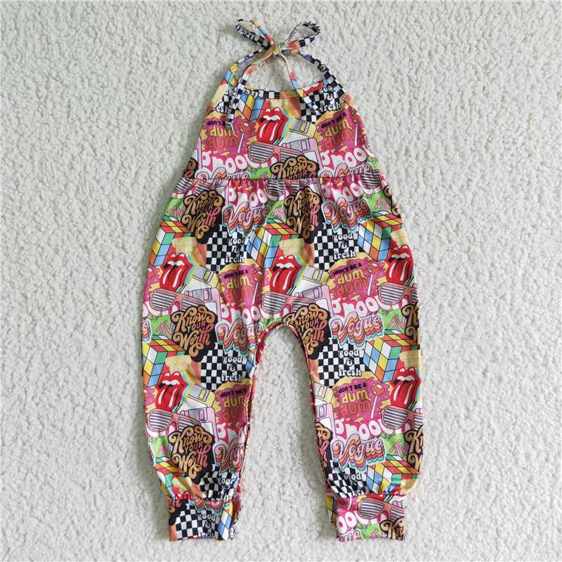 Leopard Alphabet Rubik's Cube Red Tongue girls jumpsuits kids romper