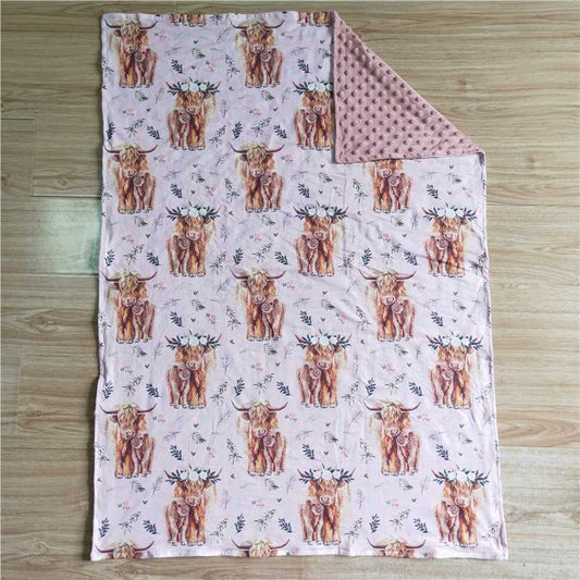 pink highland cow flower kids blankets size 29X43 inches milk silk and cotton