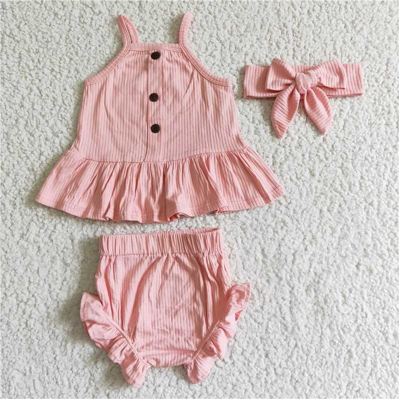 kids Girls bummies sets cotton solid color （Bows can purchased separately）