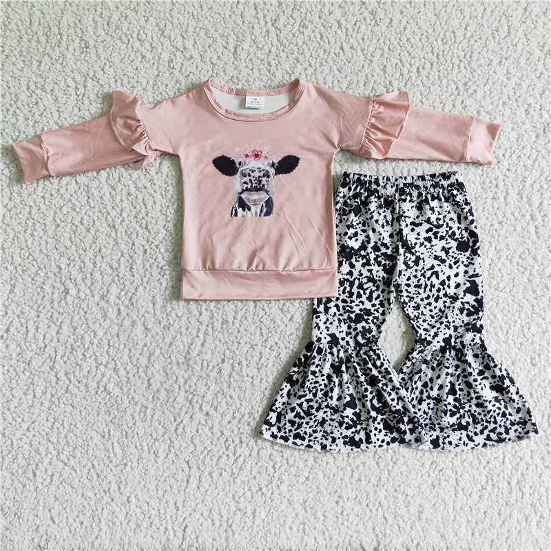 cow top and bell pants 2 pieces girls outfits kids clothes