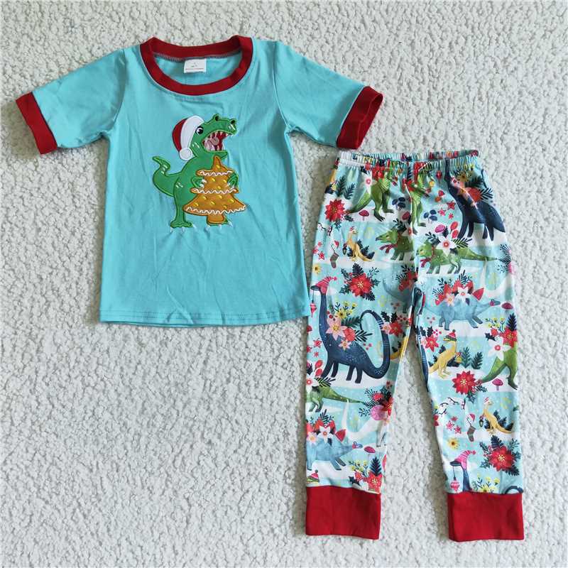 Embroidered Dinosaur christmas boys outfits fall winter pajamas sets