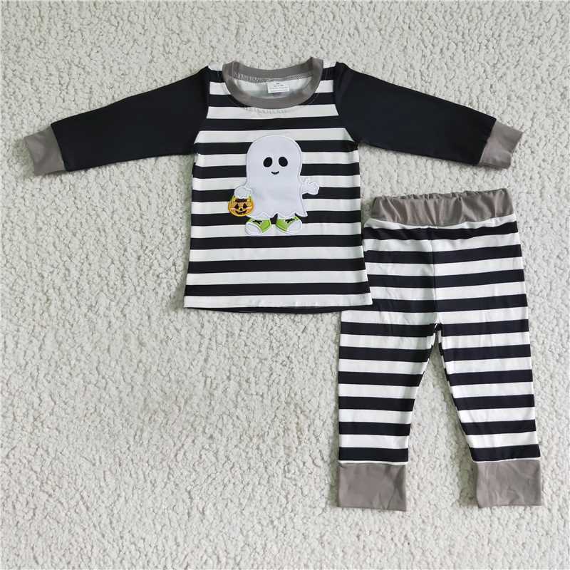 embroidery ghost halloween pajamas suit boy fall winter sets long sleeve pants outfits