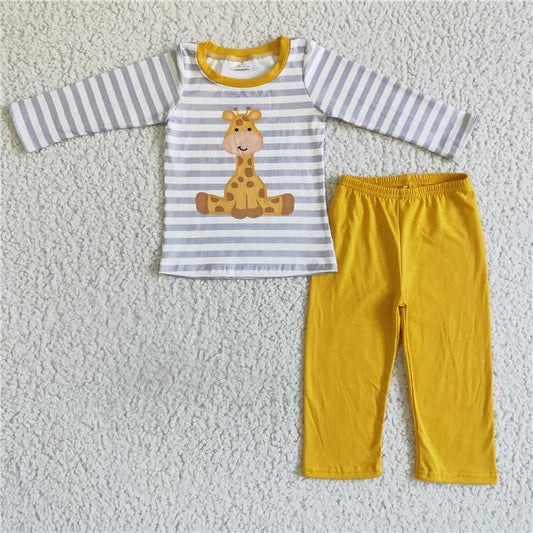 Giraffe grey stripes pajamas suit boy fall winter sets long sleeve pants outfits