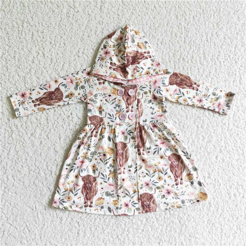 flower highland cow Hooded Jacket girls coats cardigan top