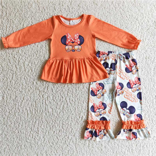 carton top and bell pants 2 pieces girls outfits kids clothes