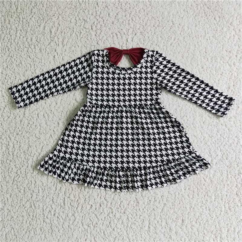 black white plaid dress bows girls skirt kids clothes