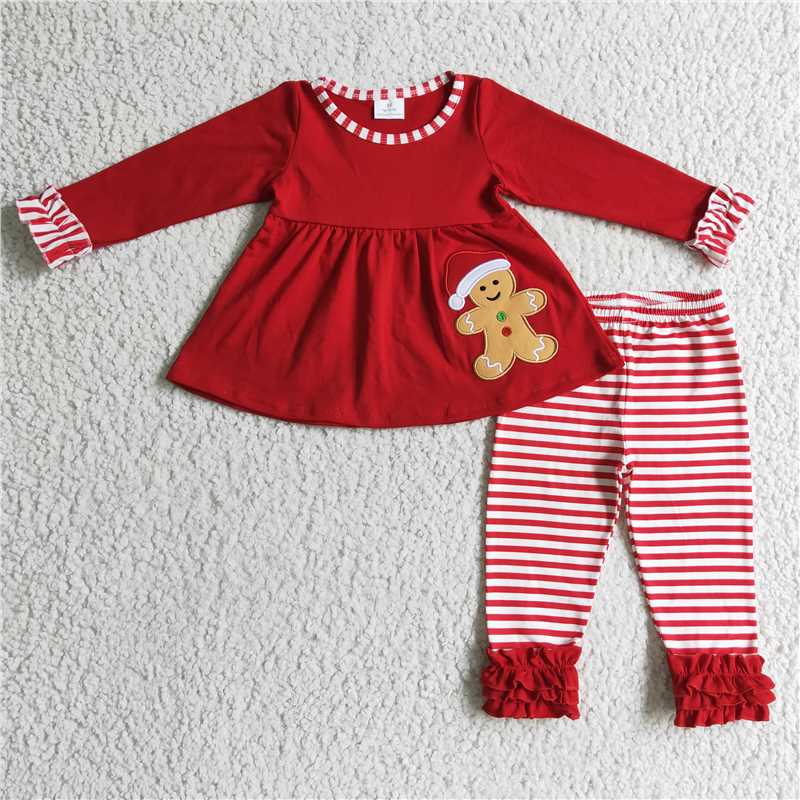 christmas clothes gingerbread long sleeve top pants kids clothing girls sets