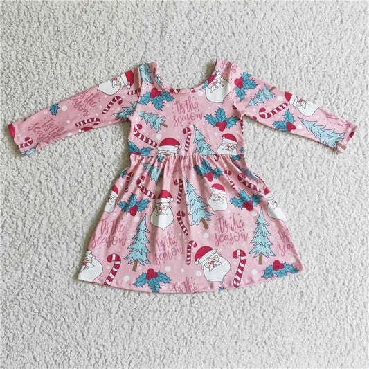 pink santa dress long sleeve girls skirt christmas kids clothes