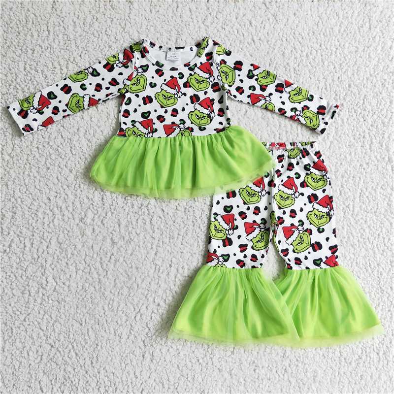 christmas clothes fall winter yarn long sleeve top bell girls grinch outfits