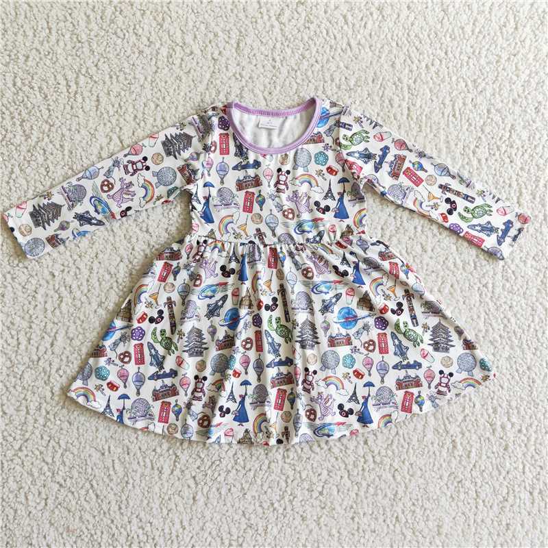 carton dress long sleeve girls skirt kids clothes