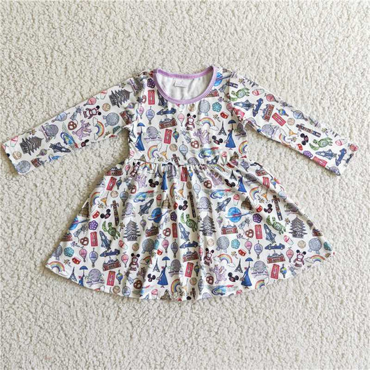 carton dress long sleeve girls skirt kids clothes