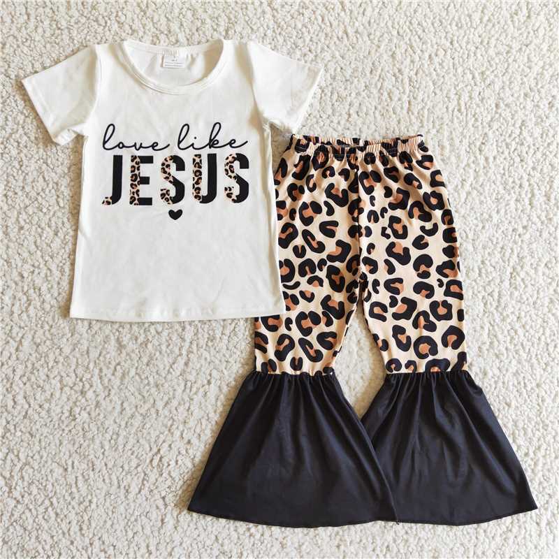 love like jesus shirt & leopard bell Valentine's Day girl set