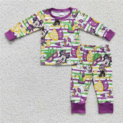 " mardi gras" fall spring pajamas set mask girl outfits match boy