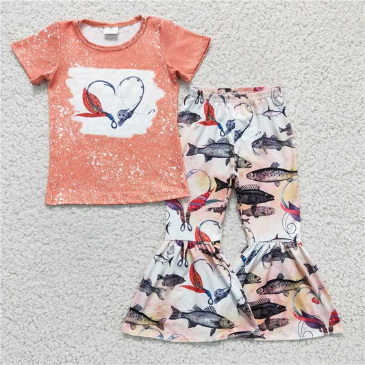 fishing shirt & bell Valentine's Day girl set