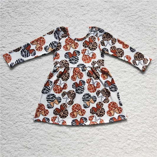 cartoon leopard dress long sleeve girls skirt kids clothes