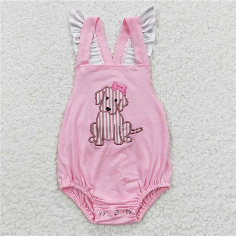 siblings embroidery dogs kids outfits match baby rompers