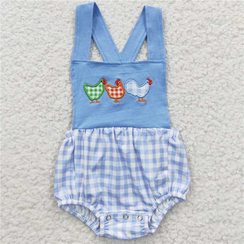 embroidery chicken kids outfits match baby rompers