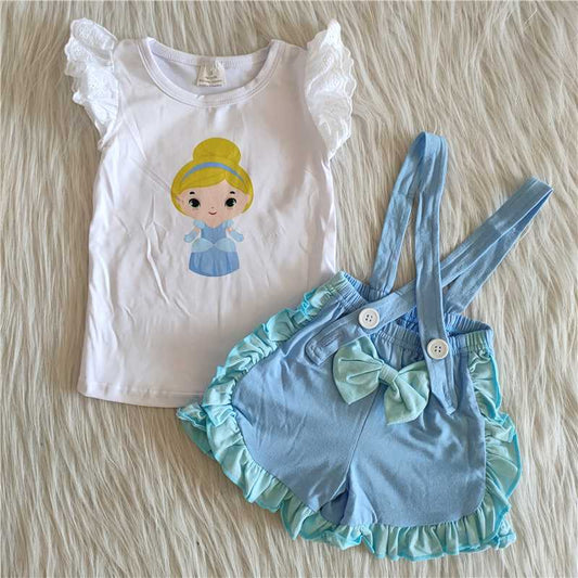 princess cinderella girls overall shorts set kids clothes