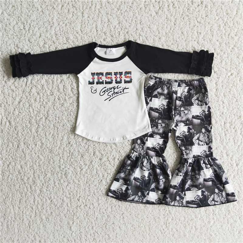 jesus top and bell pants 2 pieces girls outfits kids clothes