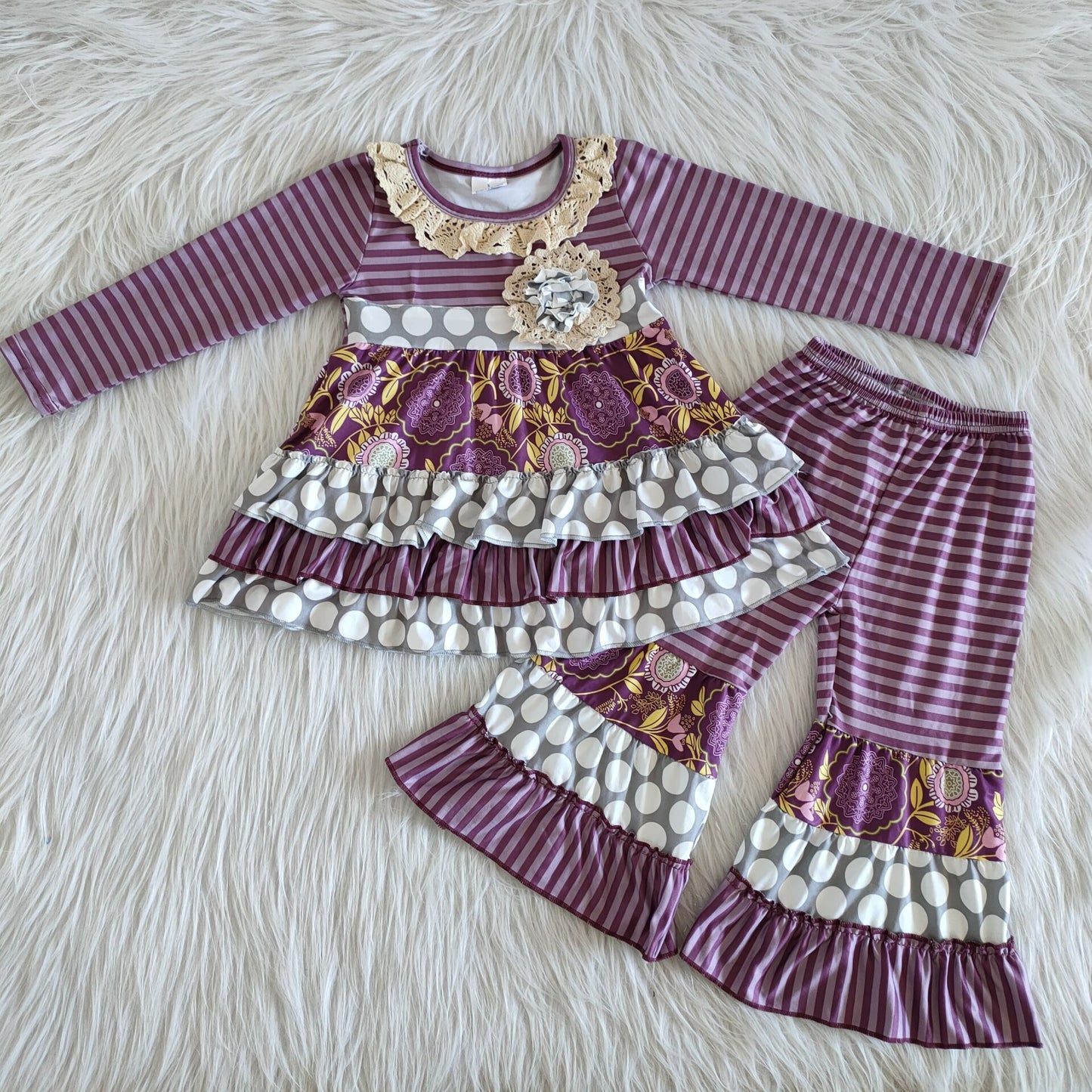 long sleeve top and bell pants 2 pieces girls outfits