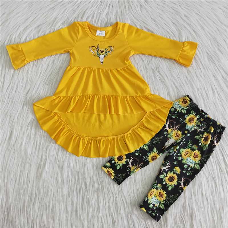 long sleeve sunflower top and pants 2 pieces girls outfits