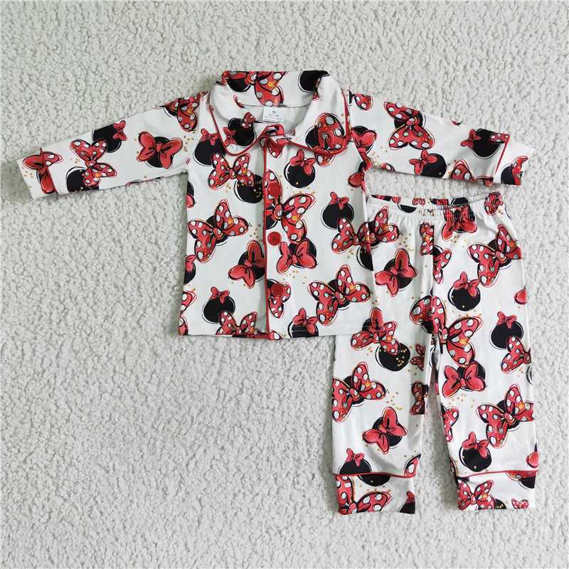 cartoon mouse pajamas suit girls long sleeve pants 2 pieces outfits winter sets