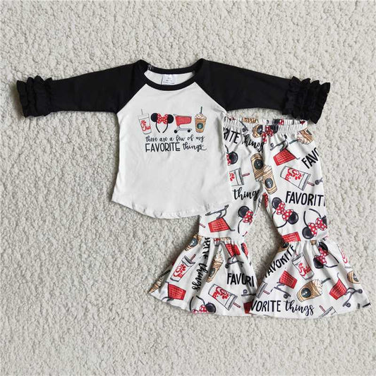 carton top and bell pants 2 pieces girls outfits kids clothes