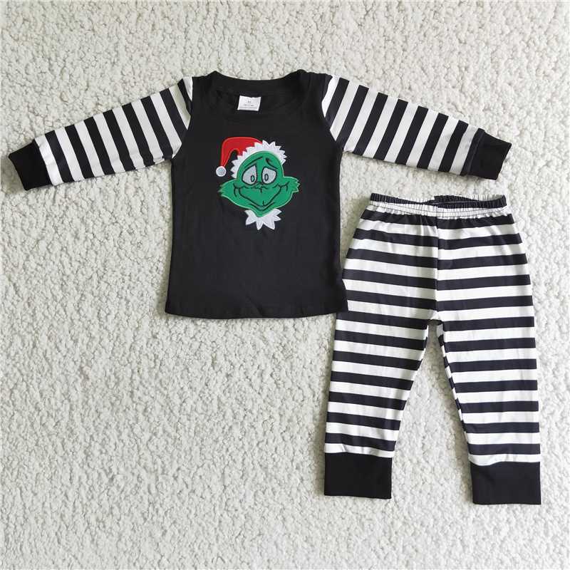 embroidery grinch Christmas pajamas outfits winter sets