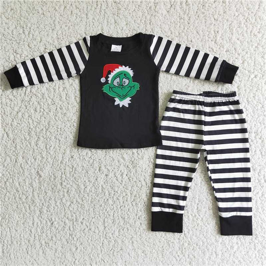 embroidery grinch Christmas pajamas outfits winter sets