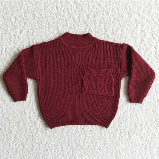 6 B13-38 Red solid color pocket sale Sweater