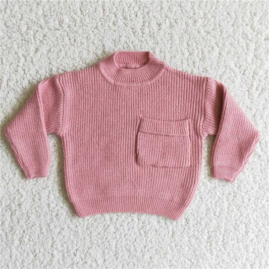 Pink solid color pocket sale Sweater